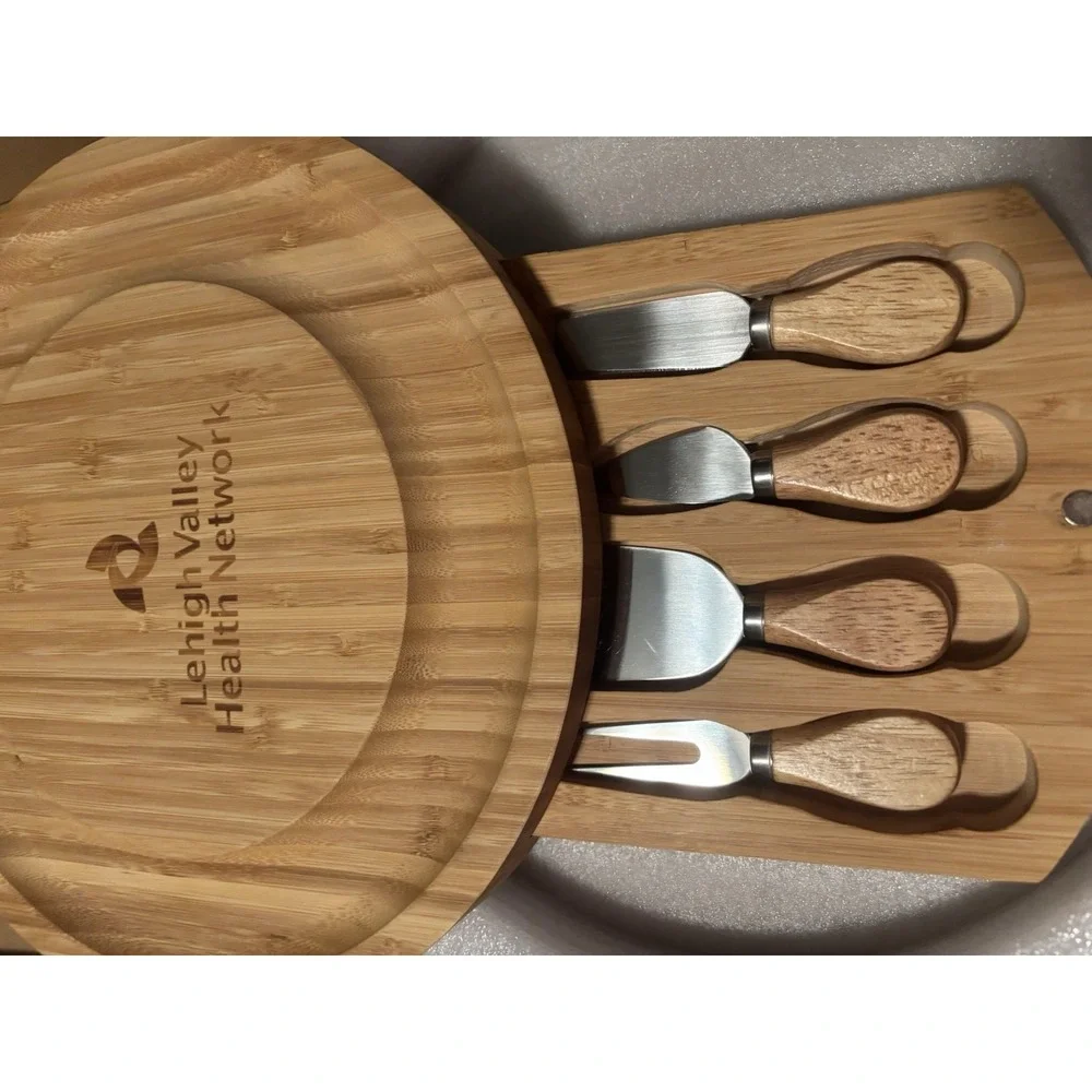Lehigh Valley Health Network Bamboo Round Cheese Board Tray Set 14in
